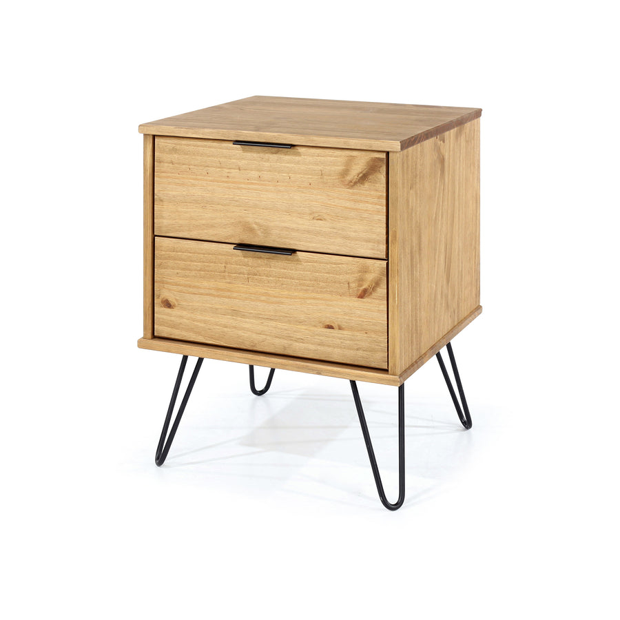 Augusta Pine 2 Drawer Bedside Cabinet Antique Waxed Pine Black (DHD) Image 1