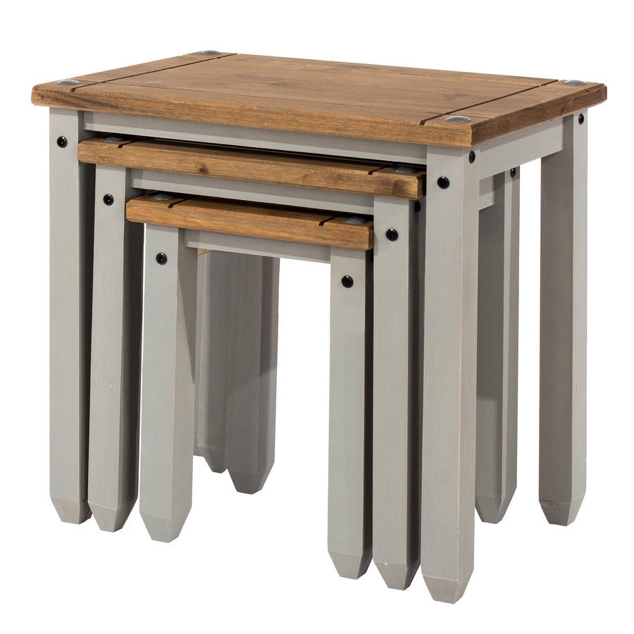 Corona Grey Nest Of Tables Grey Wax Antique Waxed Pine (DHD) Image 1