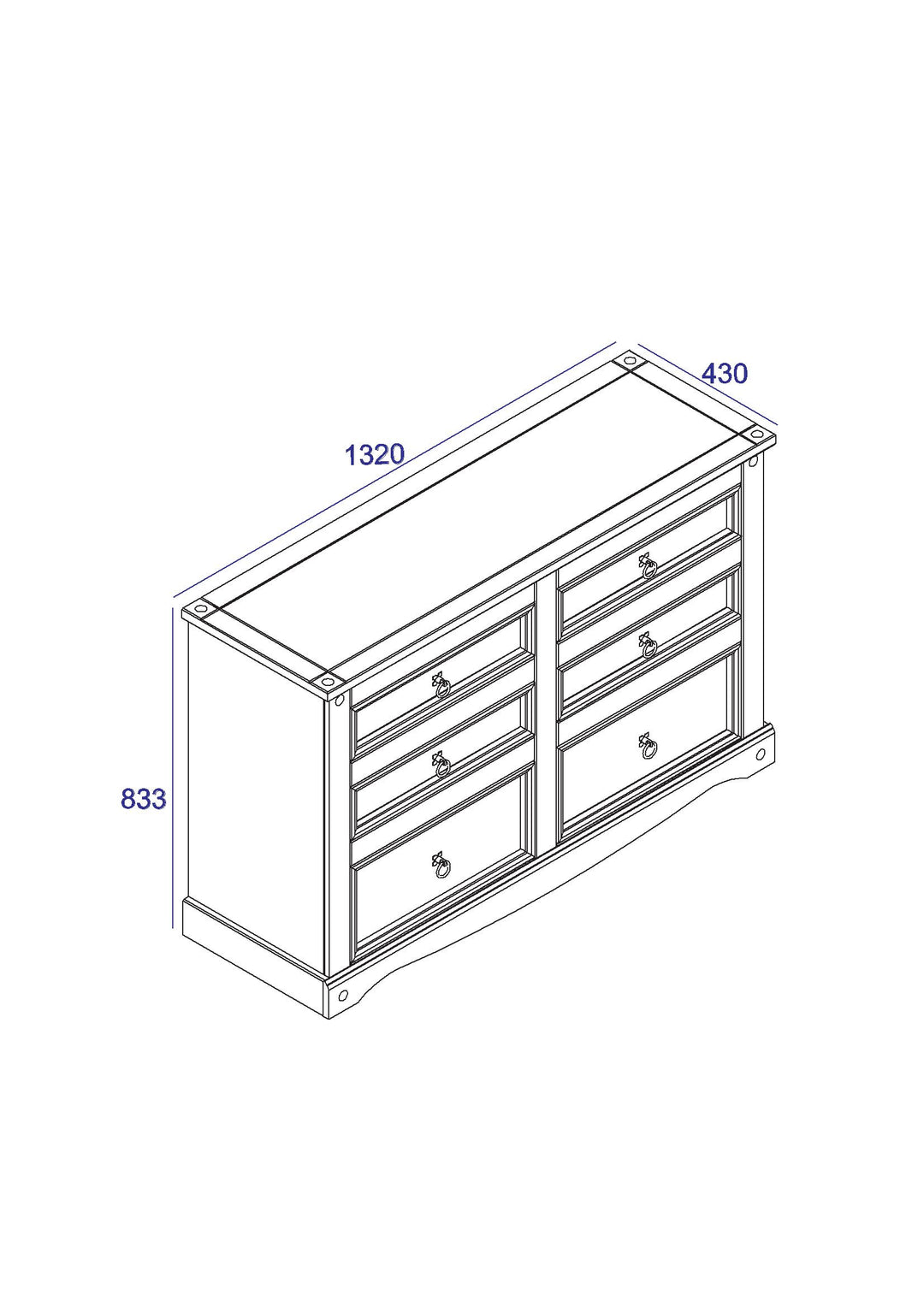 Corona Grey 3+3 Drawer Wide Chest  Grey Wax Antique Waxed Pine (DHD) Image 6