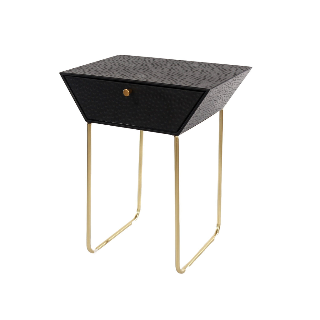 Options Apollo Metal 1 Drawer Bedside Cabinet, Black With Gold Handle And Legs Black Gold (Self Assembly) (DHD)
