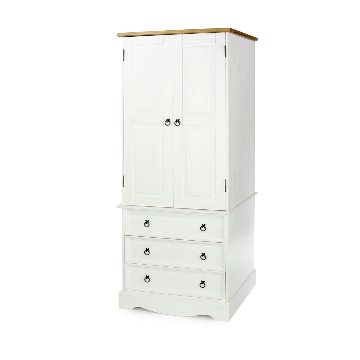 Corona White 2 Door, 3 Drawer Wardrobe White Wax Antique Waxed Pine (DHD) Image 1