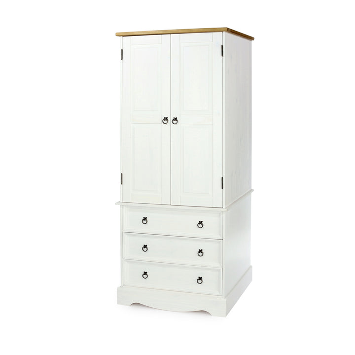Corona White 2 Door, 3 Drawer Wardrobe White Wax Antique Waxed Pine (DHD) Image 1