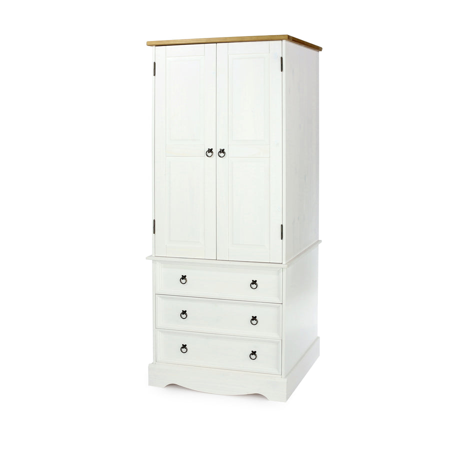 Corona White 2 Door, 3 Drawer Wardrobe White Wax Antique Waxed Pine (DHD) Image 1