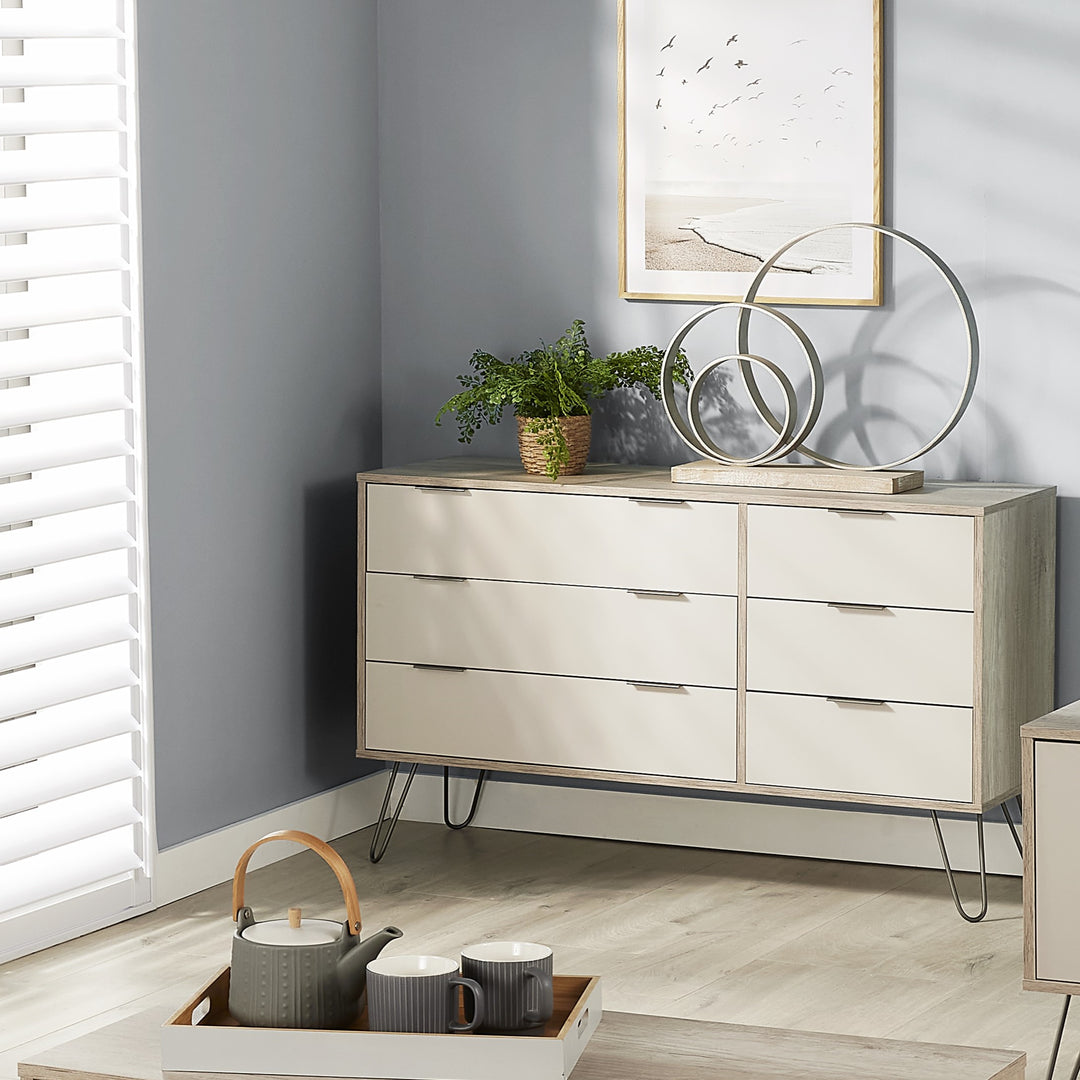Augusta Driftwood 3+3 Drawer Wide Chest Of Drawers Driftwood  Calico (DHD) Image 5