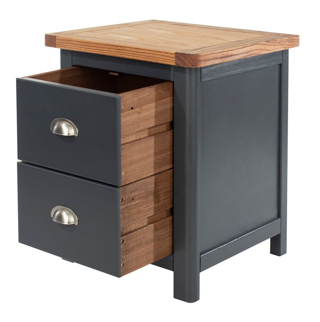 Dunkeld 2 Drawer Bedside Cabinet Midnight Blue Antique Oak Effect Wax (DHD) Image 3