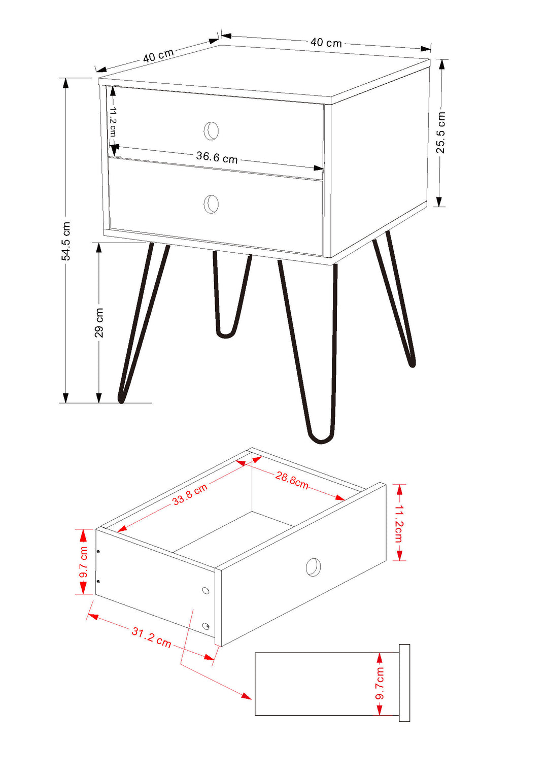 Options Blue Telford, Metal Leg 2 Drawer Bedside Cabinet Blue Black (DHD) Image 7