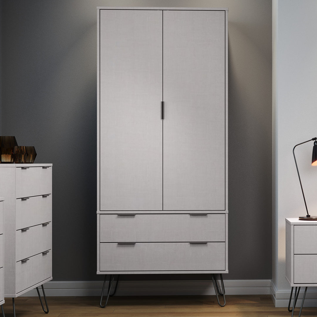 Augusta Grey 2 Door, 2 Drawer Wardrobe Grey   (DHD) Image 6
