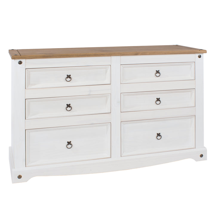 Corona White 3+3 Drawer Wide Chest  White Wax Antique Waxed Pine (DHD) Image 3