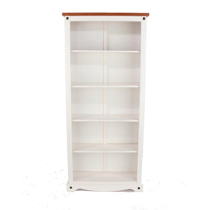 Corona White Tall Bookcase White Wax Antique Waxed Pine (DHD) Image 2