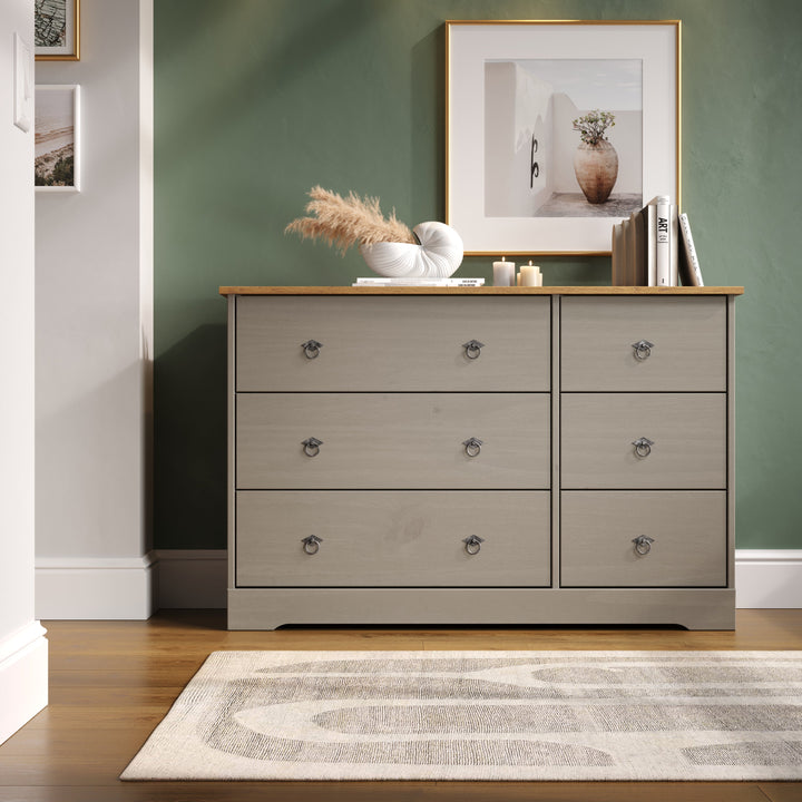 Corona Classic 3+3 Drawer Wide Chest Of Drawers Grey Antique (Self Assembly) (DHD)