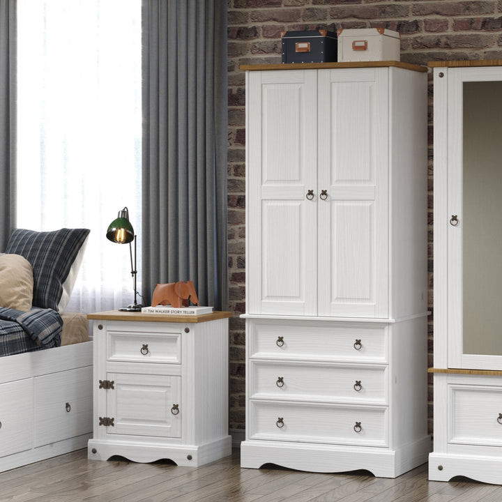 Corona White 2 Door, 3 Drawer Wardrobe White Wax Antique Waxed Pine (DHD) Image 6
