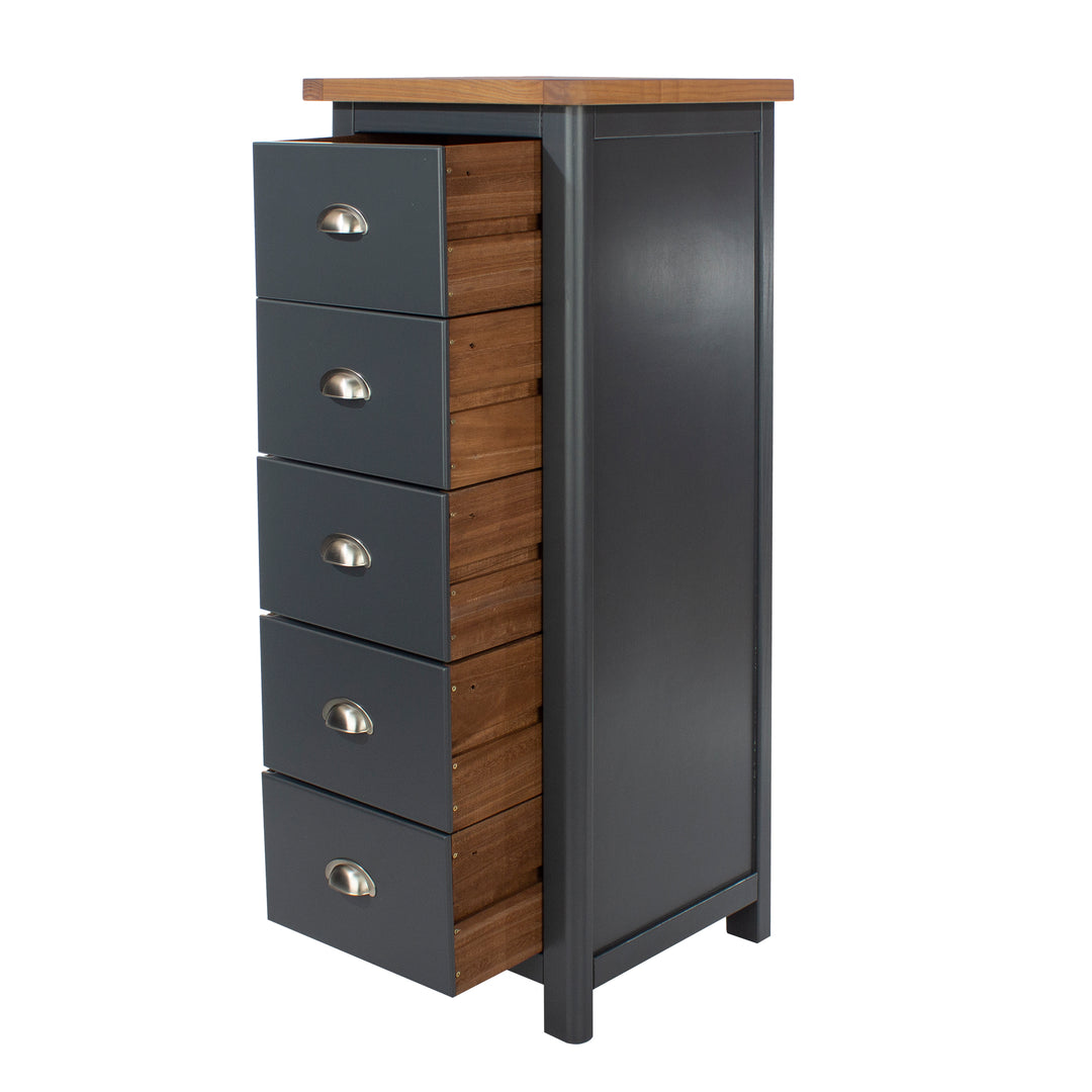 Dunkeld 5 Drawer Narrow Chest Midnight Blue Antique Oak Effect Wax (DHD) Image 3