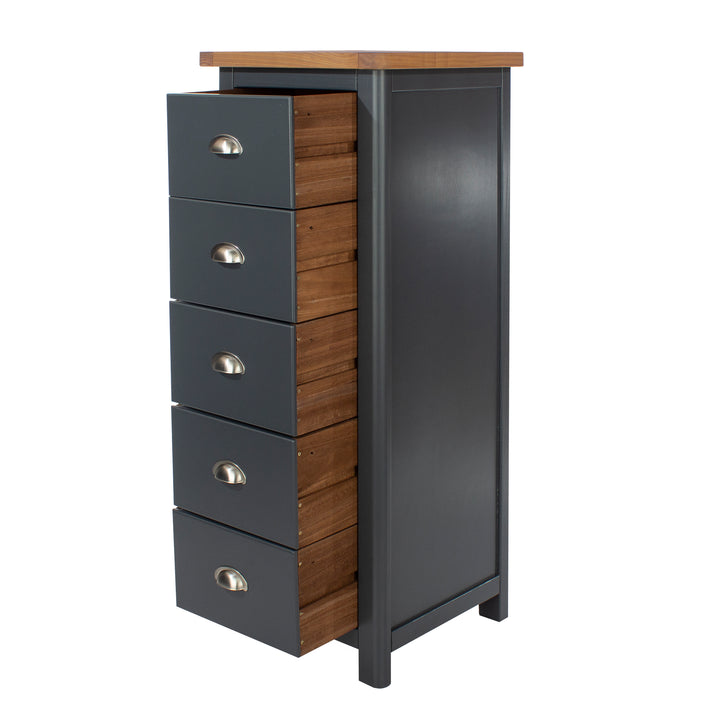 Dunkeld 5 Drawer Narrow Chest Midnight Blue Antique Oak Effect Wax (DHD) Image 3