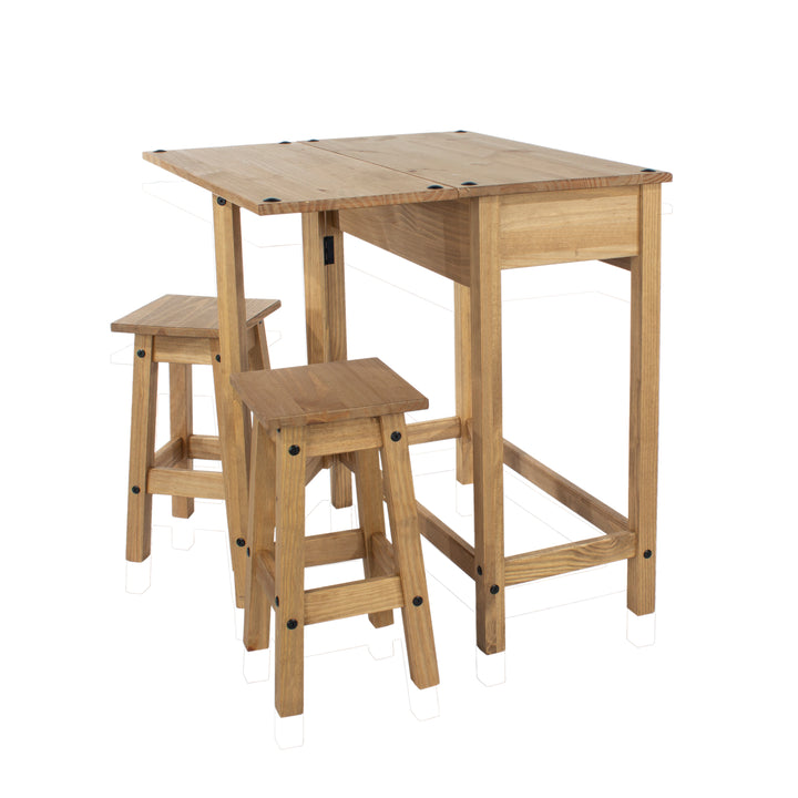Corona Breakfast Drop Leaf Table & 2 Stools Set Antique Waxed Pine  (DHD) Image 4