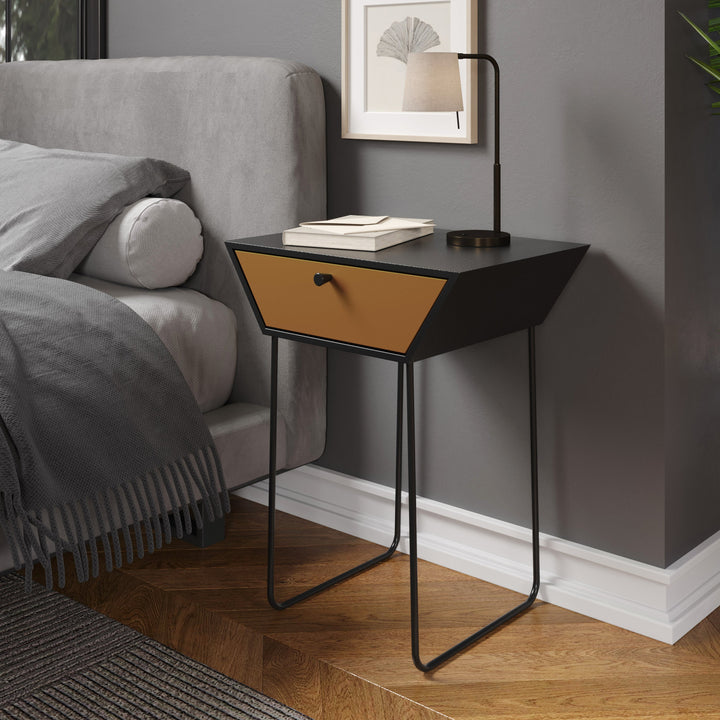 Options Apollo Metal 1 Drawer Bedside Cabinet, Copper Drawer, Black Cabinet, Handle And Legs Black Copper (Self Assembly) (DHD)