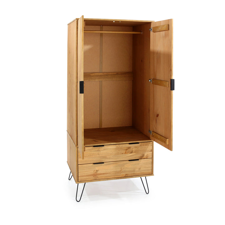Augusta Pine 2 Door, 2 Drawer Wardrobe Antique Waxed Pine Black (DHD) Image 5