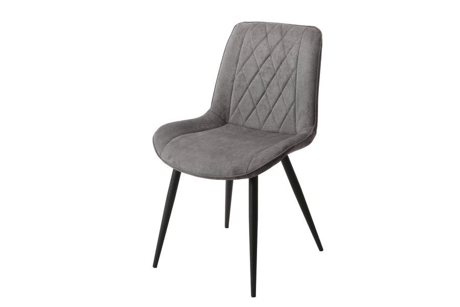 Aspen Diamond Stitch Grey Fabric Dining Chair, Black Tapered Legs (Pair) Grey Black (DHD) Image 1
