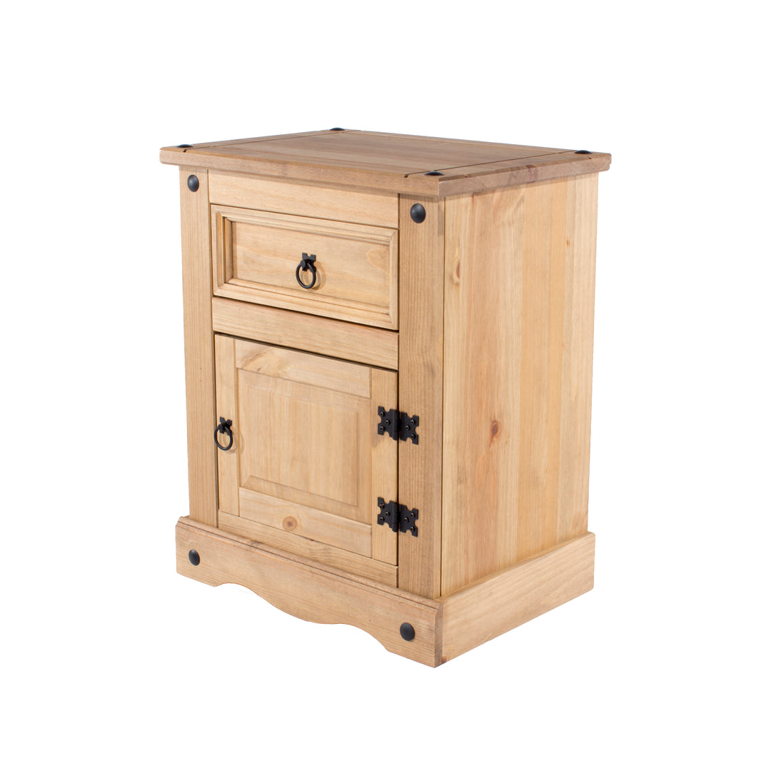 Corona 1 Door, 1 Drawer Bedside Cabinet  Antique Waxed Pine  (DHD) Image 1