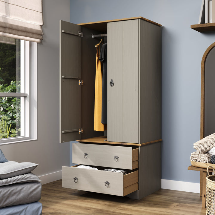 Corona Classic 2 Door, 2 Drawer Wardrobe Grey Antique (Self Assembly) (DHD)