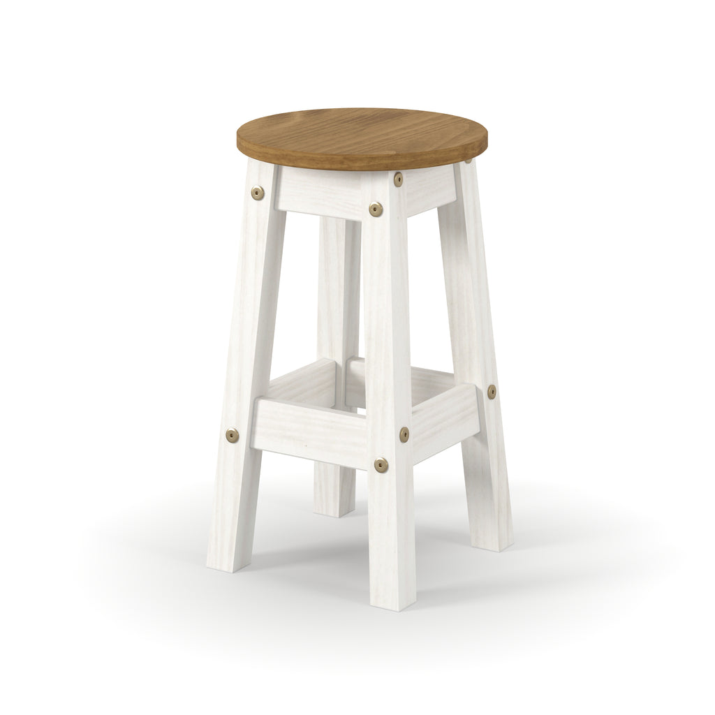 Corona White Low Breakfast Stools (Pair)  White Antique Waxed Pine (DHD) Image 1