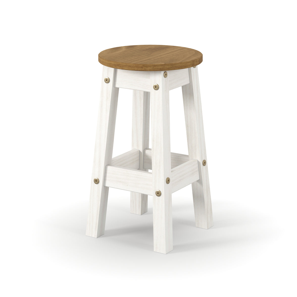 Corona White Low Breakfast Stools (Pair)  White Antique Waxed Pine (DHD) Image 1