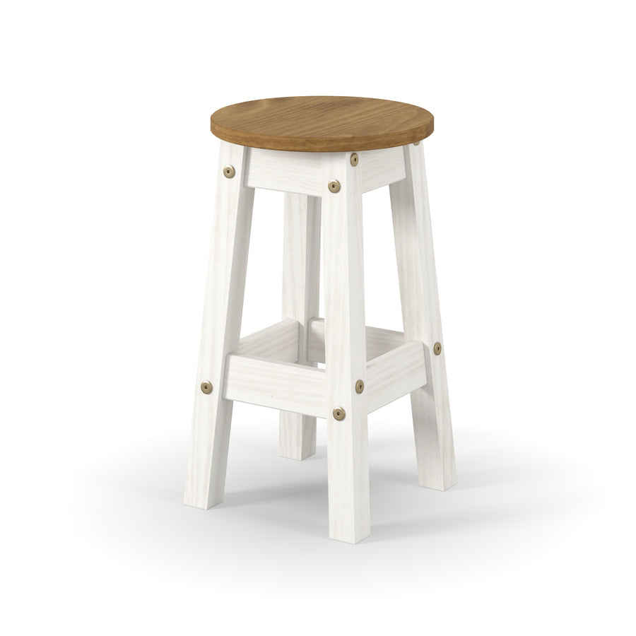 Corona White Low Breakfast Stools (Pair)  White Antique Waxed Pine (DHD) Image 1