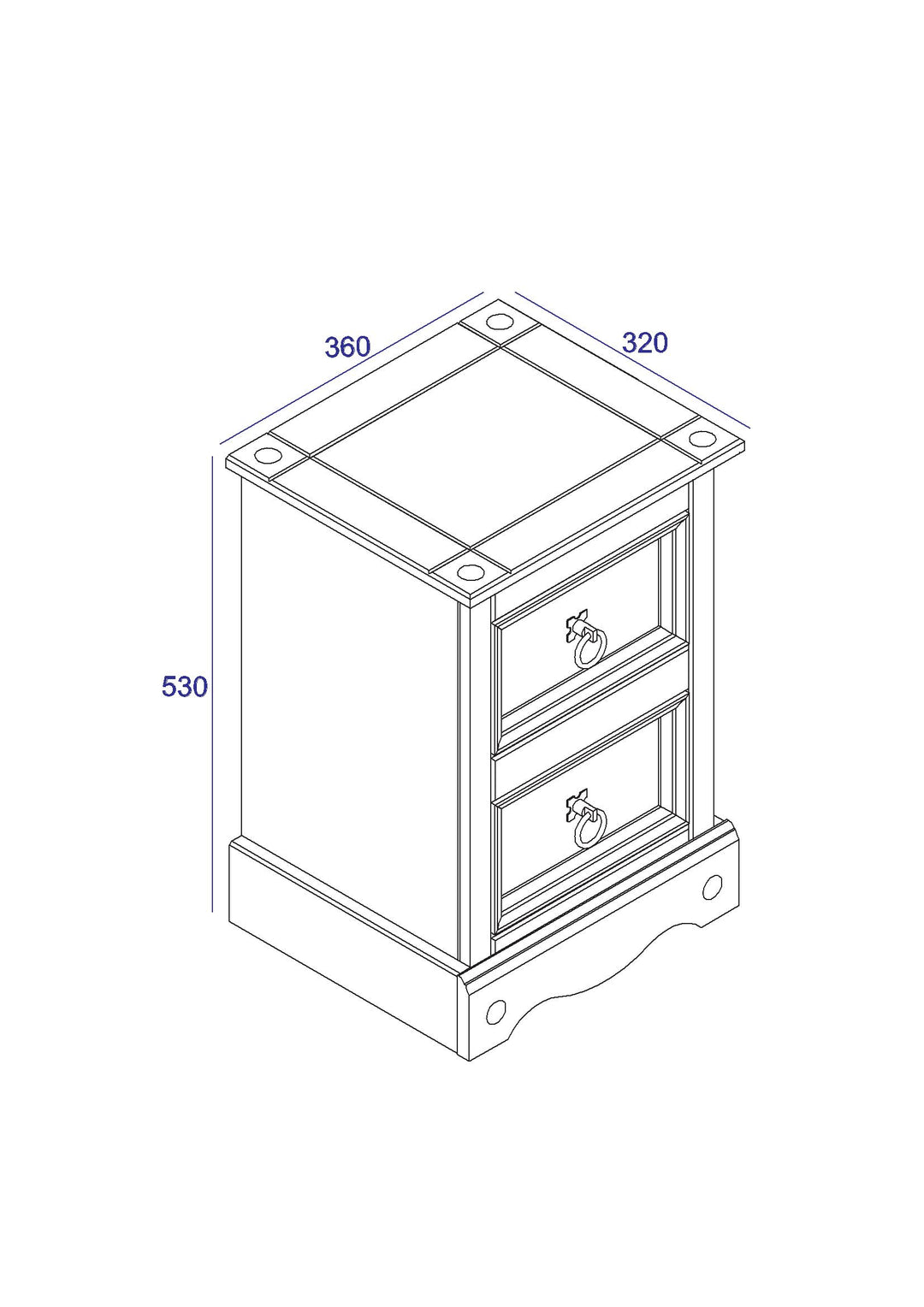 Corona White 2 Drawer Petite Bedside Cabinet White Wax Antique Waxed Pine (DHD) Image 6