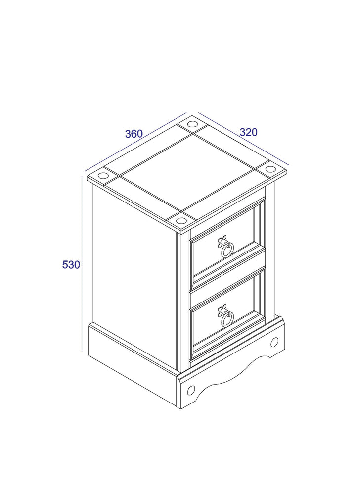 Corona White 2 Drawer Petite Bedside Cabinet White Wax Antique Waxed Pine (DHD) Image 6