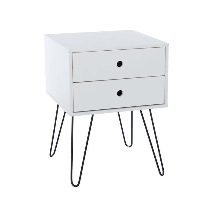 Options White Telford, White & Metal 2 Drawer Bedside Cabinet White Black (DHD) Image 3