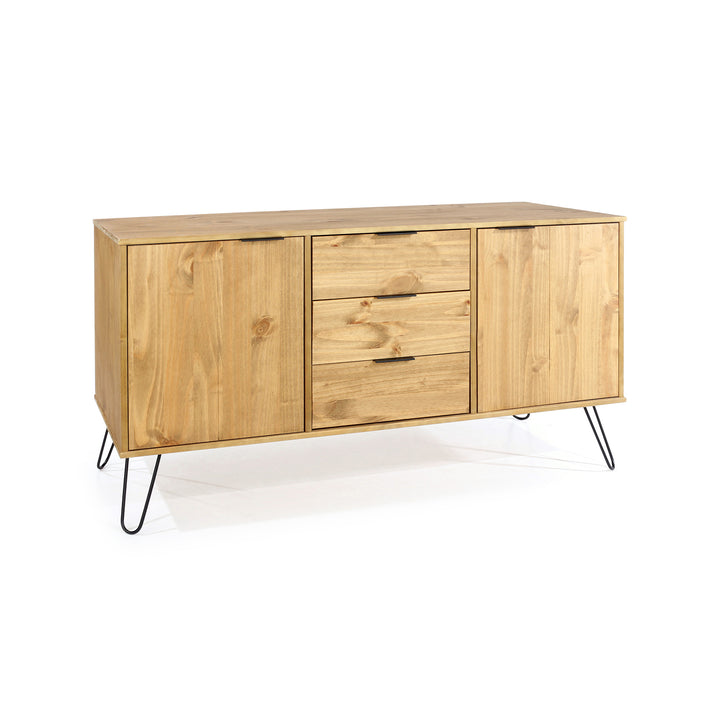 Augusta Pine Medium Sideboard With 2 Doors, 3 Drawers Antique Waxed Pine Black (DHD) Image 3
