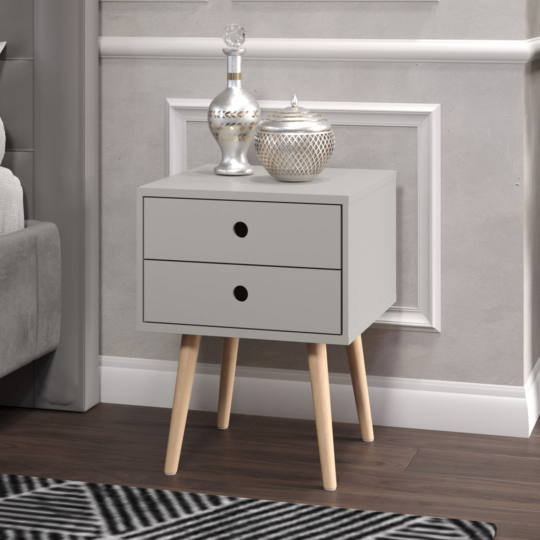 Options Grey Scandia, 2 Drawer & Wood Legs Bedside Cabinet  Grey Pine (DHD) Image 5