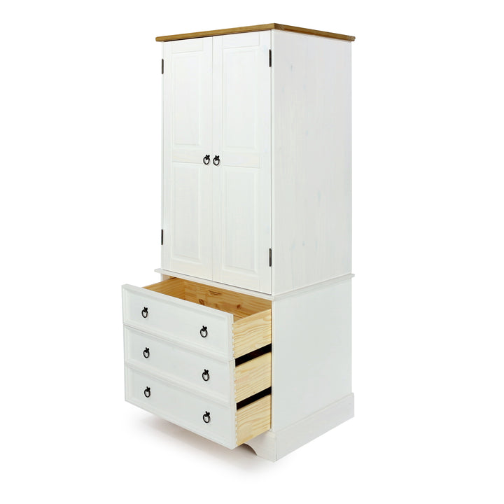 Corona White 2 Door, 3 Drawer Wardrobe White Wax Antique Waxed Pine (DHD) Image 4