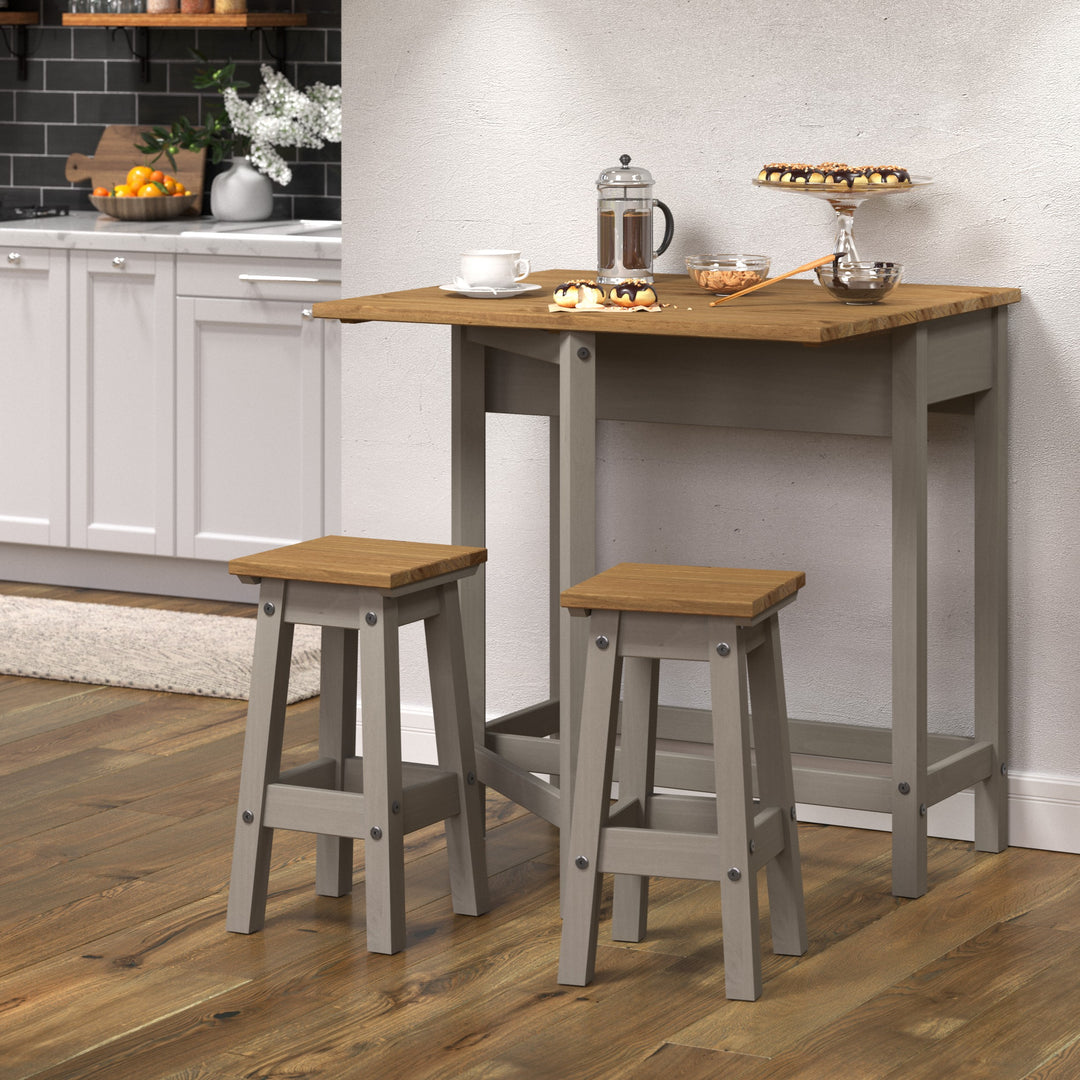 Corona Grey Breakfast Drop Leaf Table & 2 Stools Set Grey Wax Antique Waxed Pine (DHD) Image 6