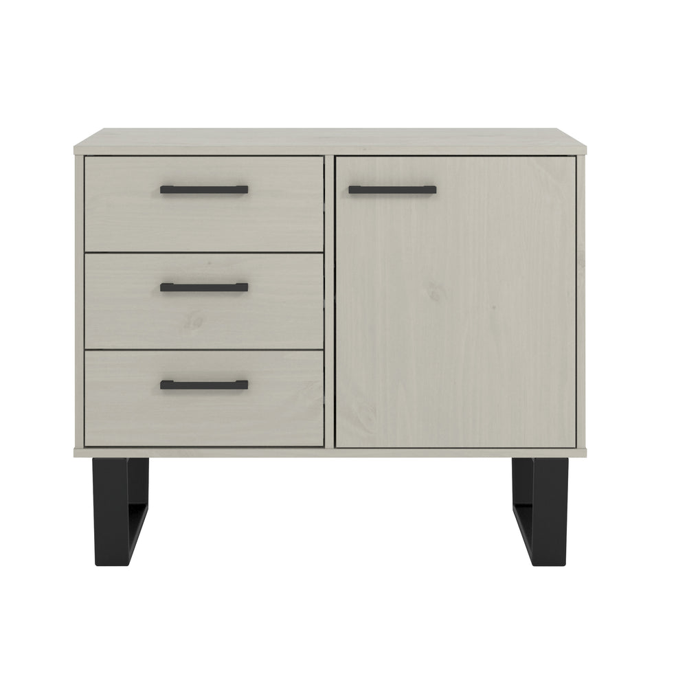 Texas Small Sideboard With 1 Door, 3 Drawers Grey Waxed Pine Black (DHD) Image 2