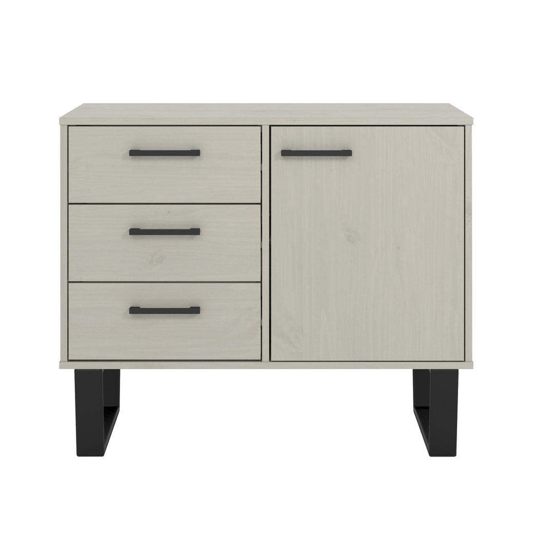 Texas Small Sideboard With 1 Door, 3 Drawers Grey Waxed Pine Black (DHD) Image 2