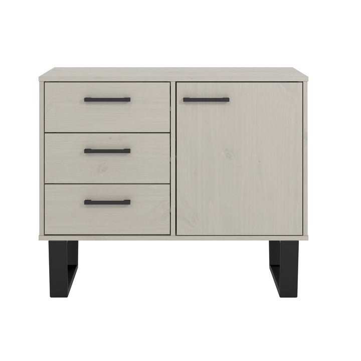 Texas Small Sideboard With 1 Door, 3 Drawers Grey Waxed Pine Black (DHD) Image 2