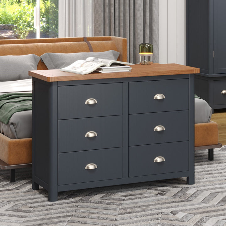 Dunkeld 3+3 Dr Wide Chest Midnight Blue Antique Oak Effect Wax (DHD) Image 4
