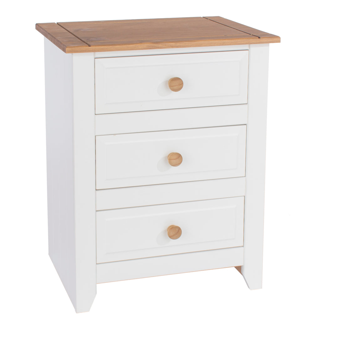 Capri 3 Drawer Bedside Cabinet White Antique Waxed Pine (DHD) Image 3