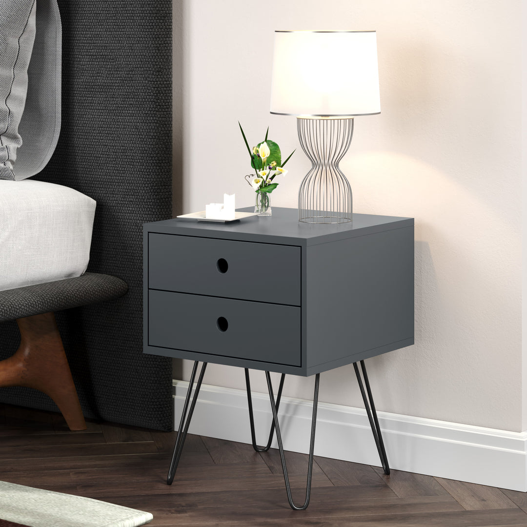 Options Blue Telford, Metal Leg 2 Drawer Bedside Cabinet Blue Black (DHD) Image 5