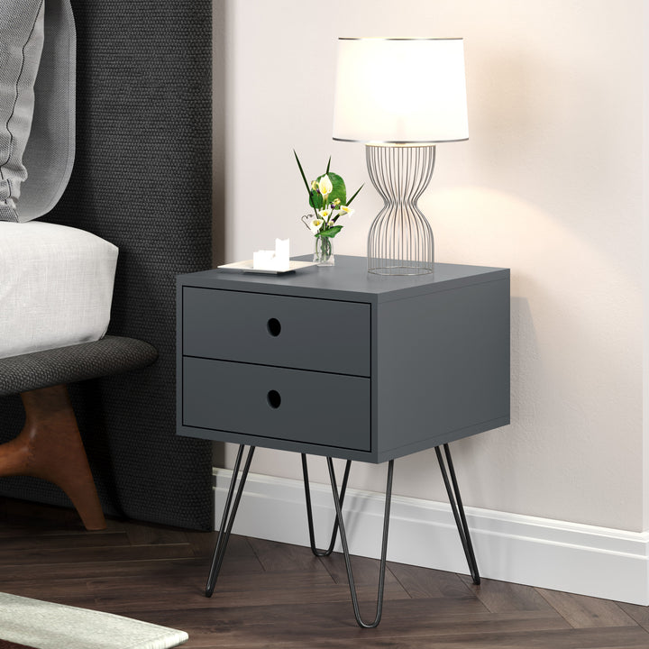 Options Blue Telford, Metal Leg 2 Drawer Bedside Cabinet Blue Black (DHD) Image 5