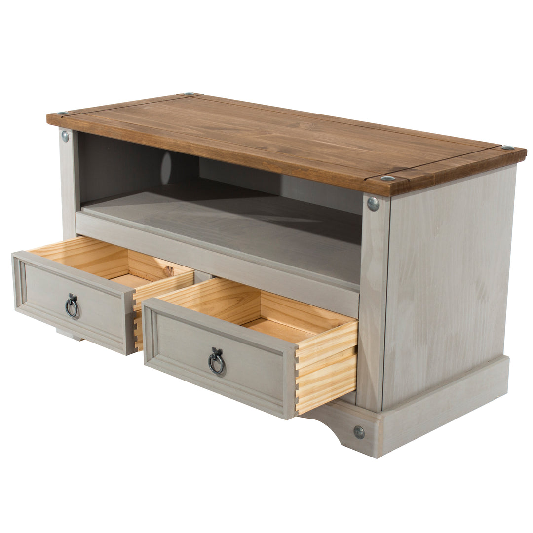 Corona Grey Flat Screen Tv Unit Grey Wax Antique Waxed Pine (DHD) Image 4