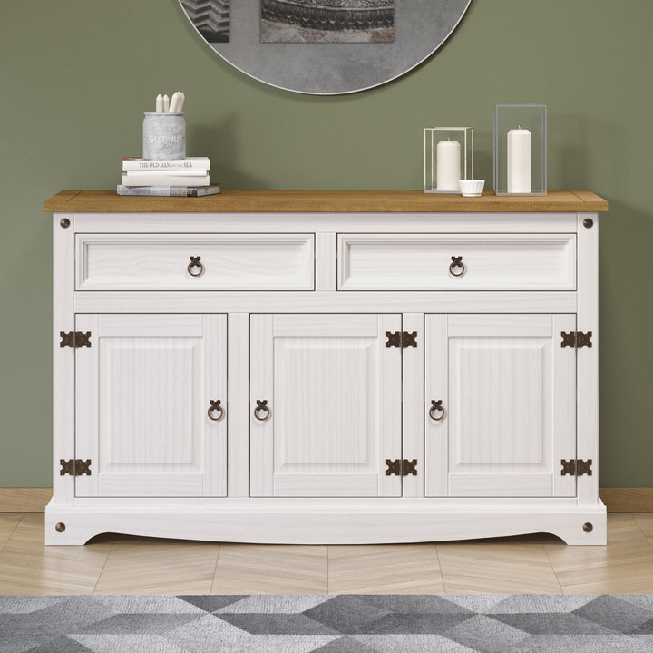 Corona White Medium Sideboard White Wax Antique Waxed Pine (DHD) Image 6