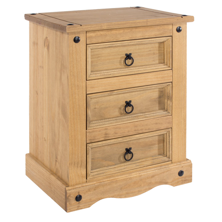 Corona 3 Drawer Bedside Cabinet  Antique Waxed Pine  (DHD) Image 3