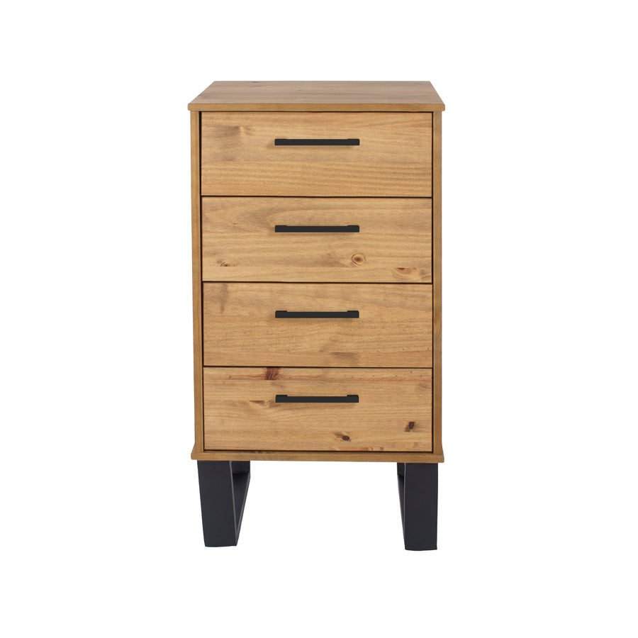 Texas 4 Drawer Narrow Chest Of Drawers Antique Waxed Pine Black (DHD) Image 1