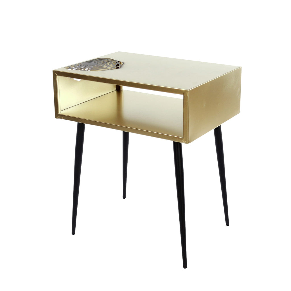 Options Galaxy Metal Bedside Table, Gold With Black Legs Gold Black (Self Assembly) (DHD)