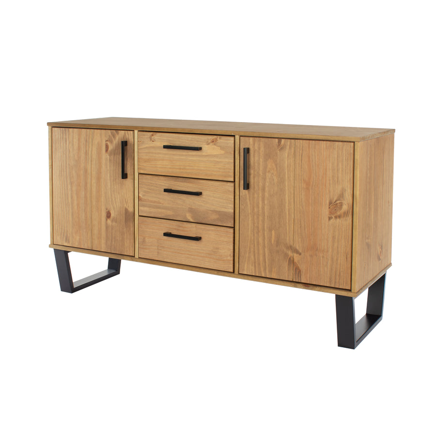 Texas Medium Sideboard With 2 Doors, 3 Drawers Antique Waxed Pine Black (DHD) Image 1