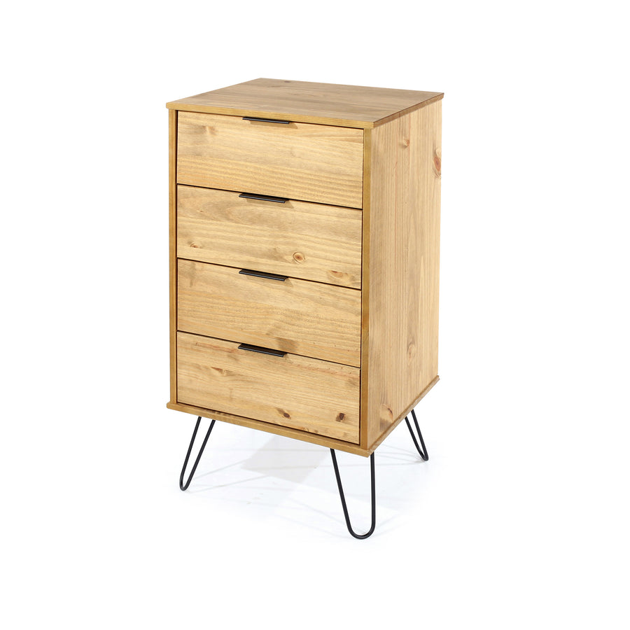 Augusta Pine 4 Drawer Narrow Chest Of Drawers Antique Waxed Pine Black (DHD) Image 1