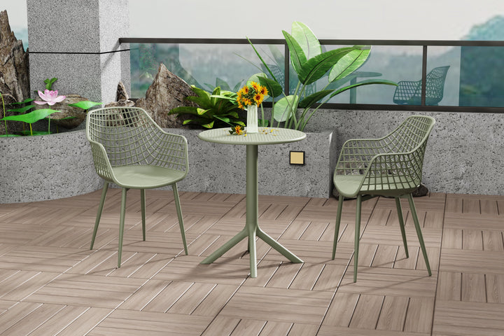 Rimini 3 Piece Lattice Bistro Table & 2 Armchair Set, Outdoor Grade, Moss Green Moss Green  (Self Assembly) (DHD)