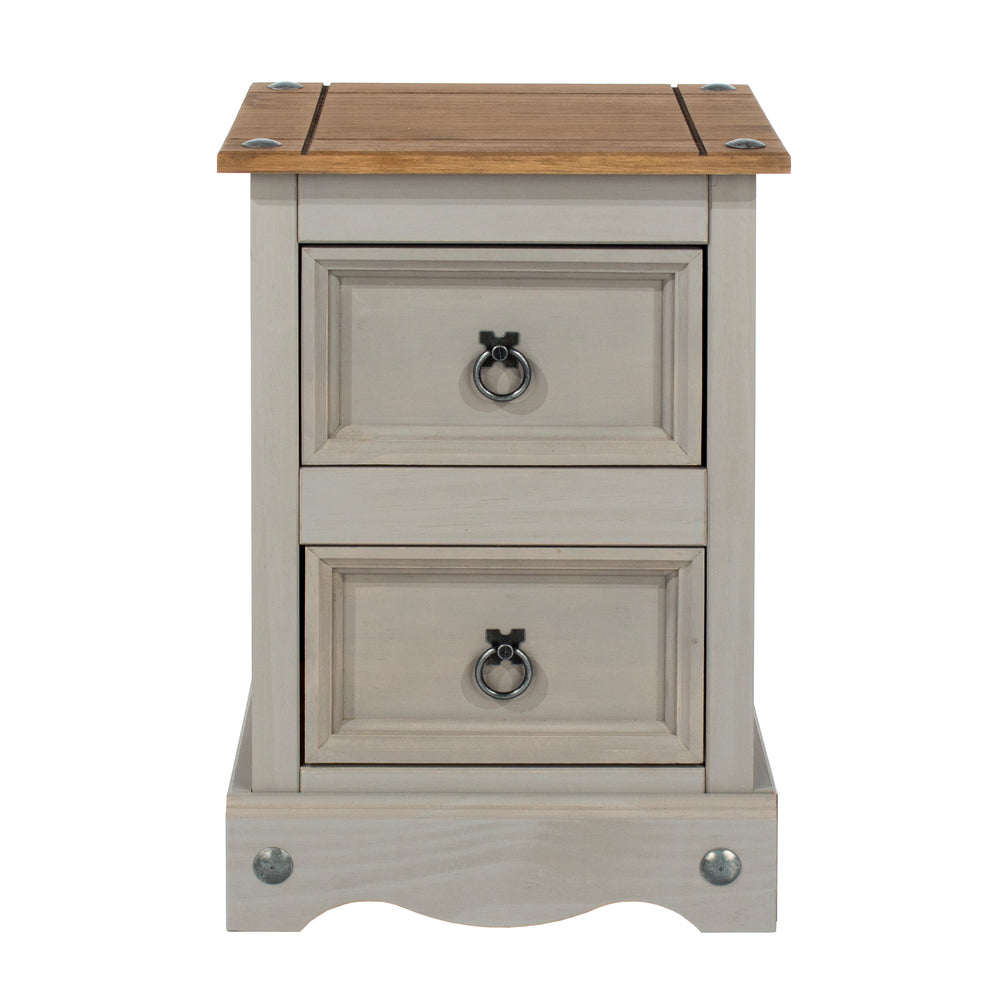 Corona Grey 2 Drawer Petite Bedside Cabinet Grey Wax Antique Waxed Pine (DHD) Image 2