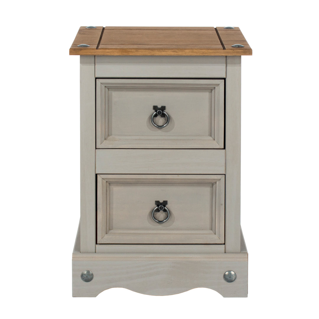 Corona Grey 2 Drawer Petite Bedside Cabinet Grey Wax Antique Waxed Pine (DHD) Image 2